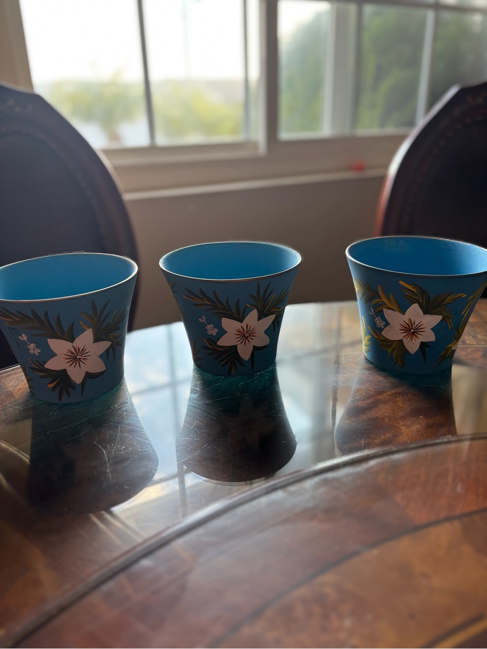 Blue Floral Hand Painted Terracotta Planter Pots- Set of 3